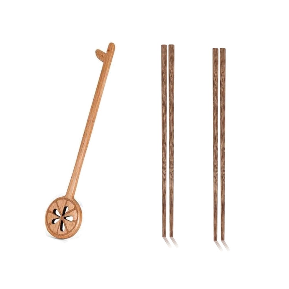 Set Of 1 Lemon Slice Stirring Spoon An 2 Pairs Of Chopsticks Made From Wood