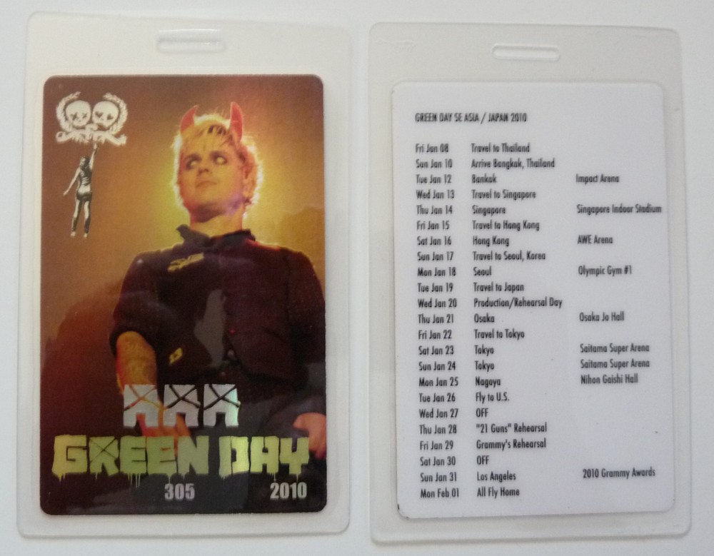 Green Day 2010 Concert Tour 305 All Access Backstage Pass Laminate D5