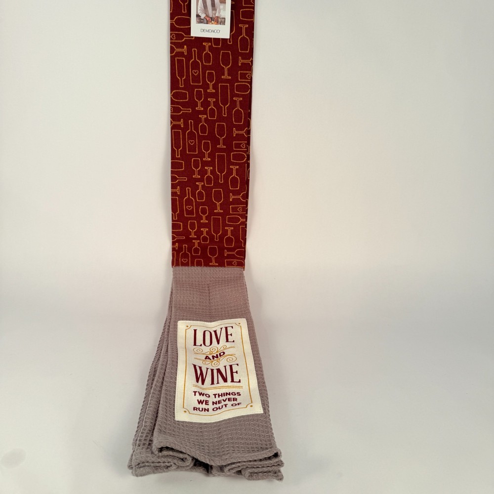 Demdaco Love and Wine Kitchen Boa Waffle Knit Cotton Wearable Tea Towel Scarf