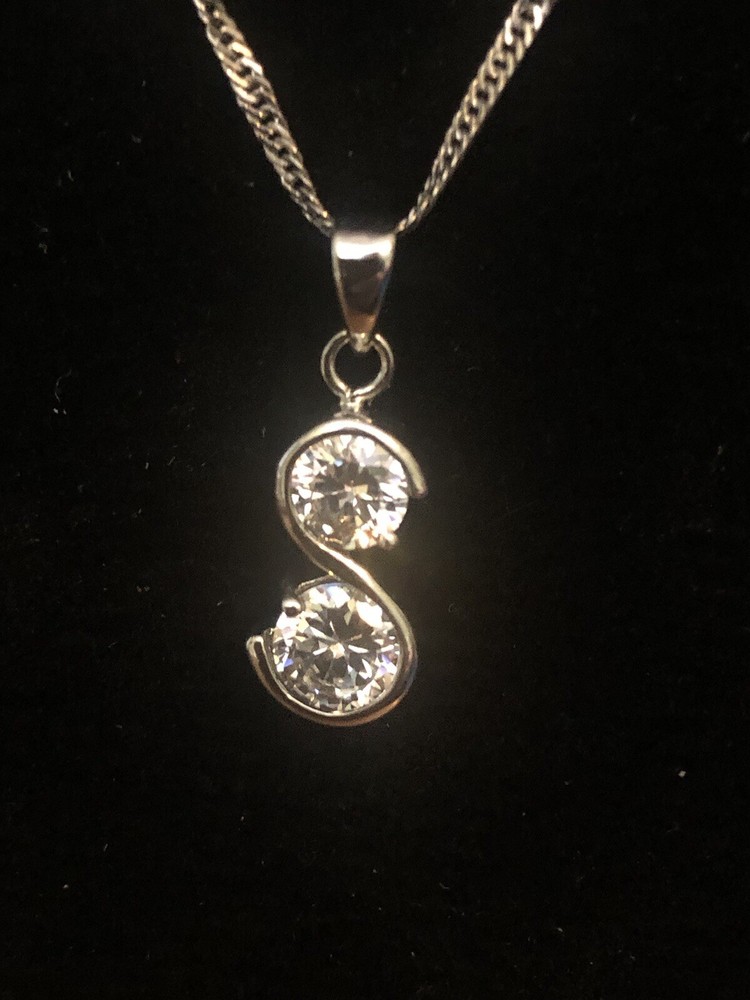 fine dainty siver chain with two cubic stone necklace