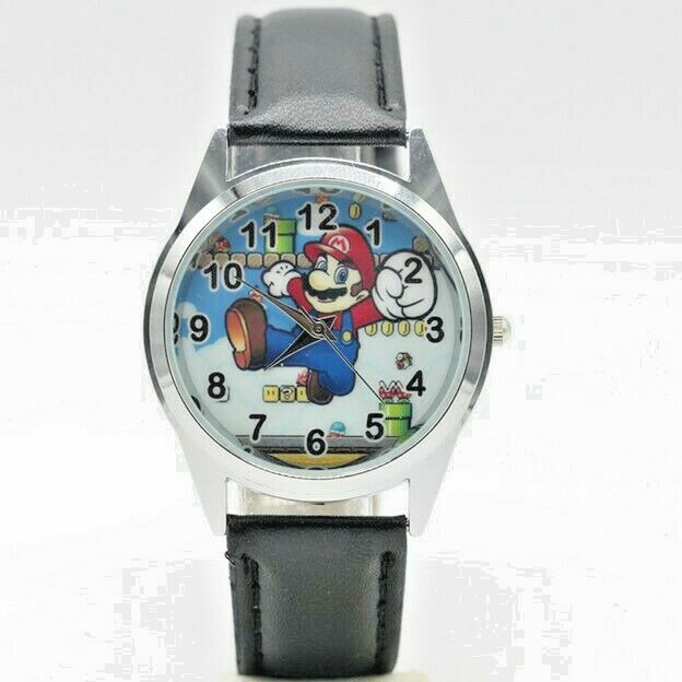 SUPER MARIO WRIST WATCH Analog Display Kids Teens Adults Unisex Black Band NEW!