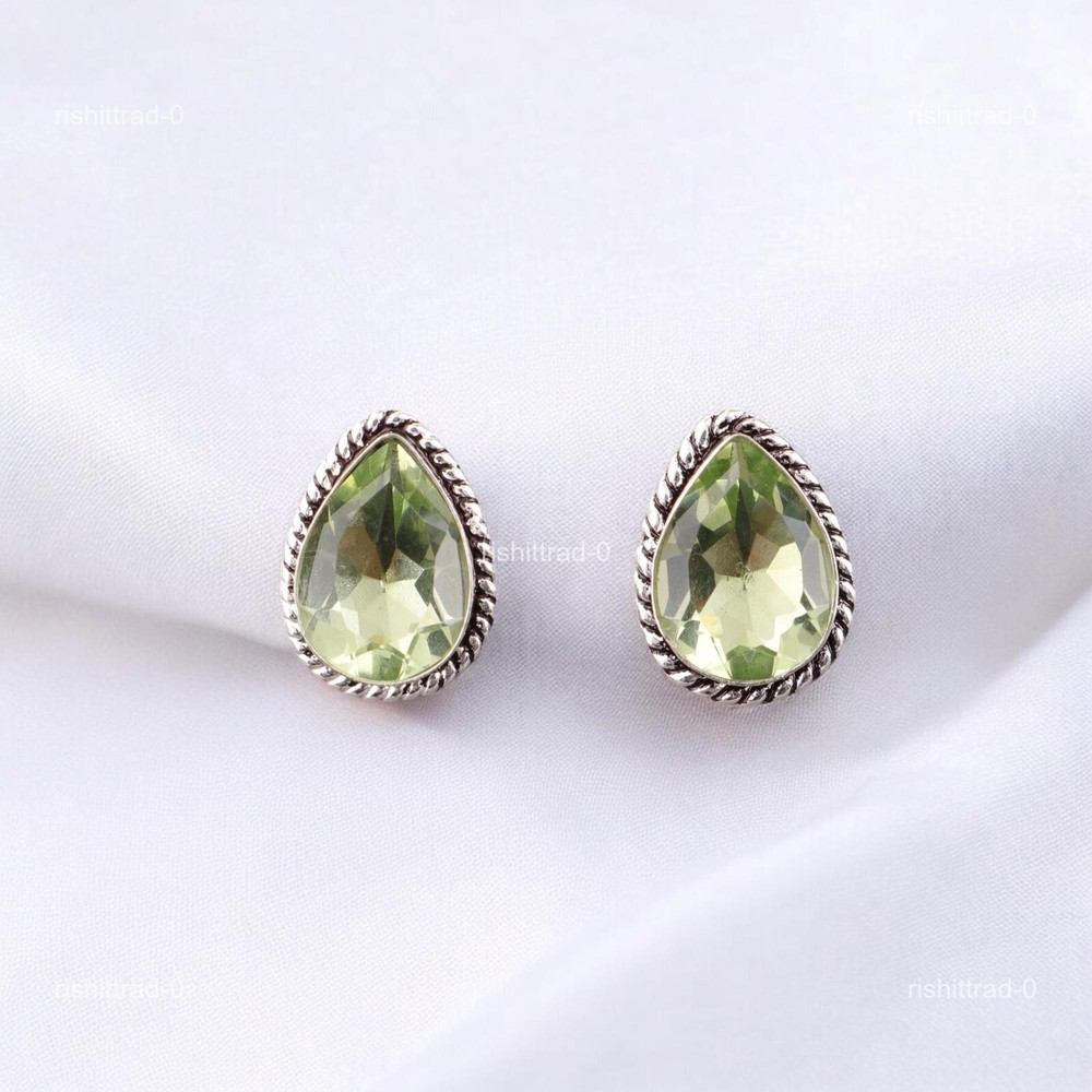 Cyber Monday Deal 925 Sterling Silver Green Amethyst Gemstone Cufflinks Jewelry-image