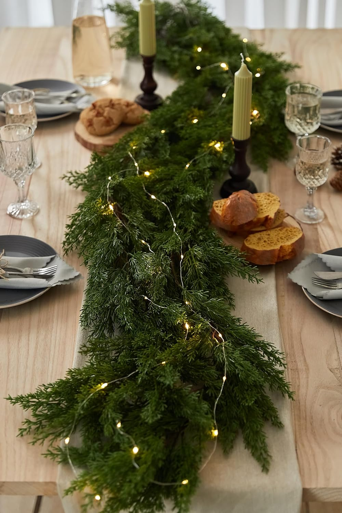 6FT Pine Needle Christmas Garland with LED Lights for Festive Decor