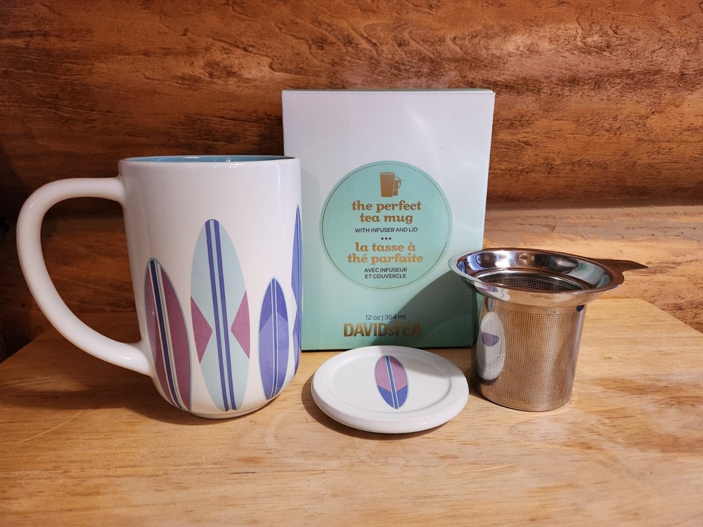 David’s Tea Nordic Mug- Surfboard And Sharks- Retired Print- Unused In Box- NIB