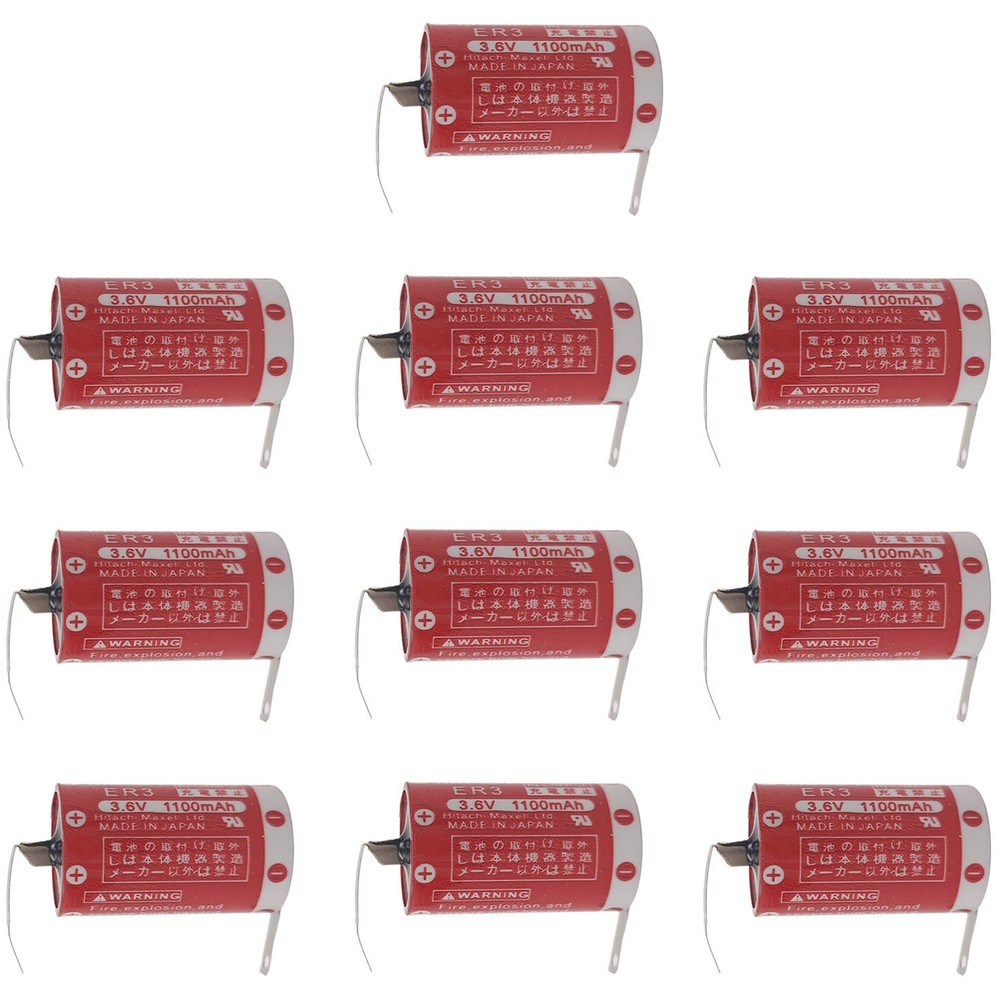 (10-Pcs) 1100mAh ER3 3.6V Non-rechargeable Li-ion PLC Battery with Solder feet