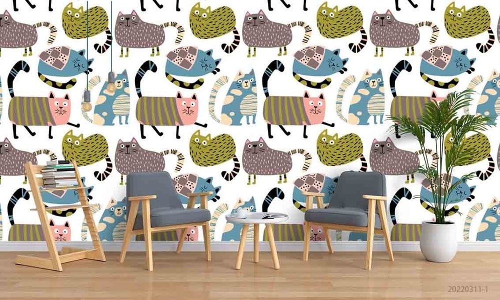 3D Cat Cartoon Animal Pattern Wall Murals Wallpaper Murals Wall Sticker
