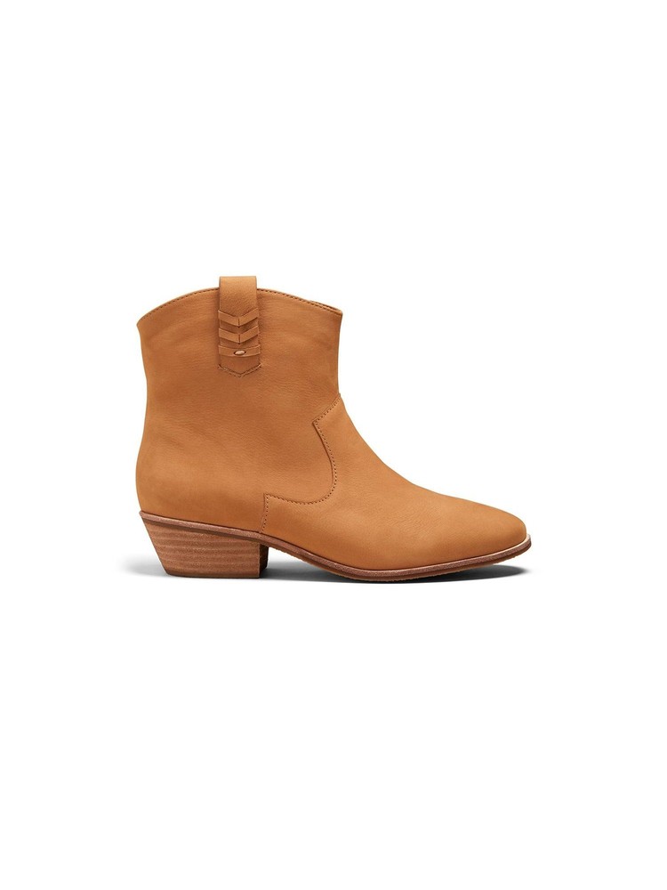 JACK ROGERS Womens Brown V-Stitch Stella Pointy Toe Block Heel Booties 6.5 M