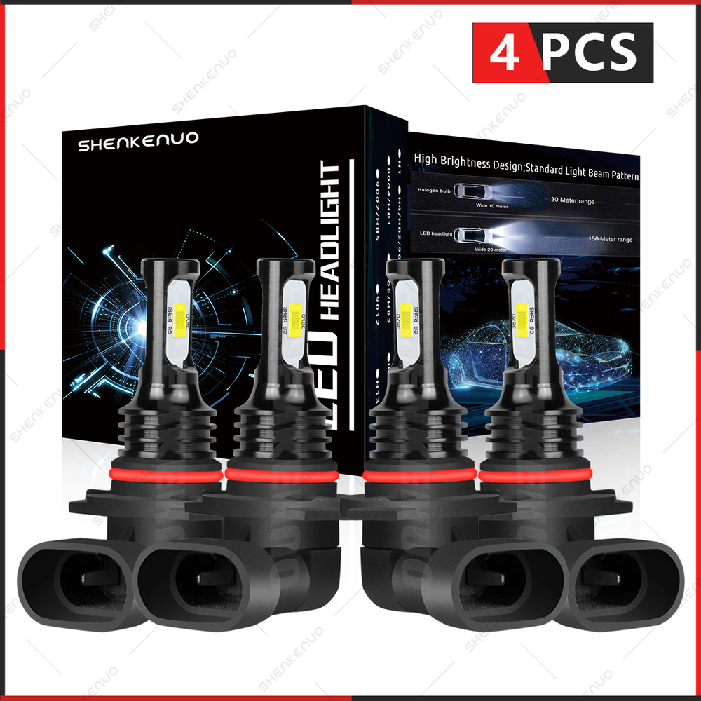 2-Sides Combo White 6500K LED Headlight Kit 9005 9006 Bulbs High + Low Beam New