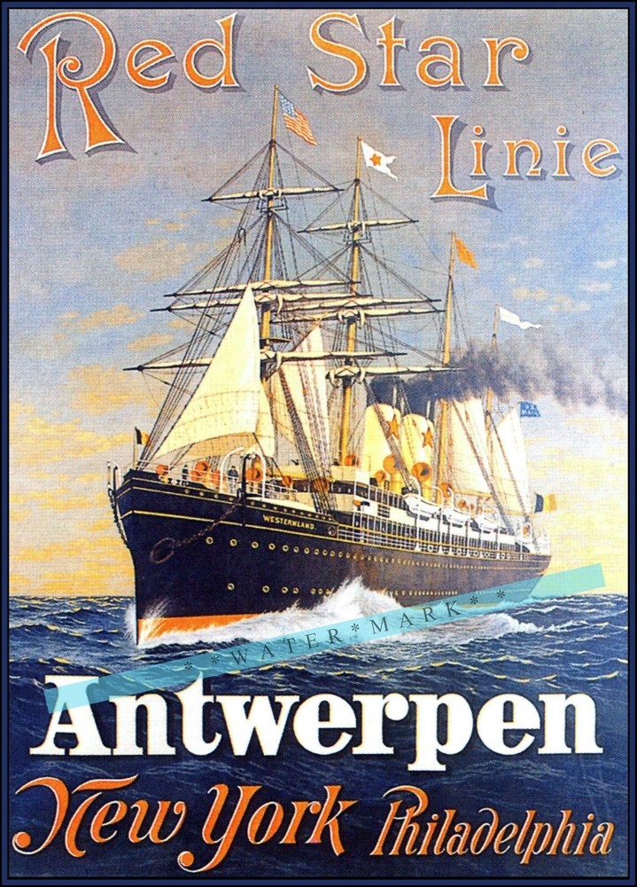 Red Star Line 1883 Westerland NY Antwerp Philadelphia Vintage Ship Poster  