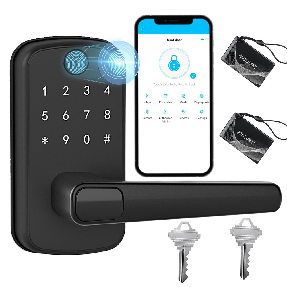 Smart Keyless Entry Door Lock with Keypad & Fingerprint Handle for Secure Access