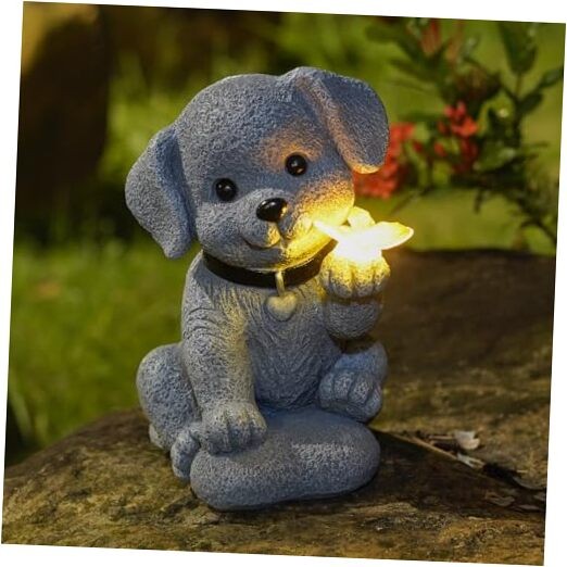 Solar with Butterfly – Outdoor Garden Decor for Home, Patio, Yard, Dog Statue