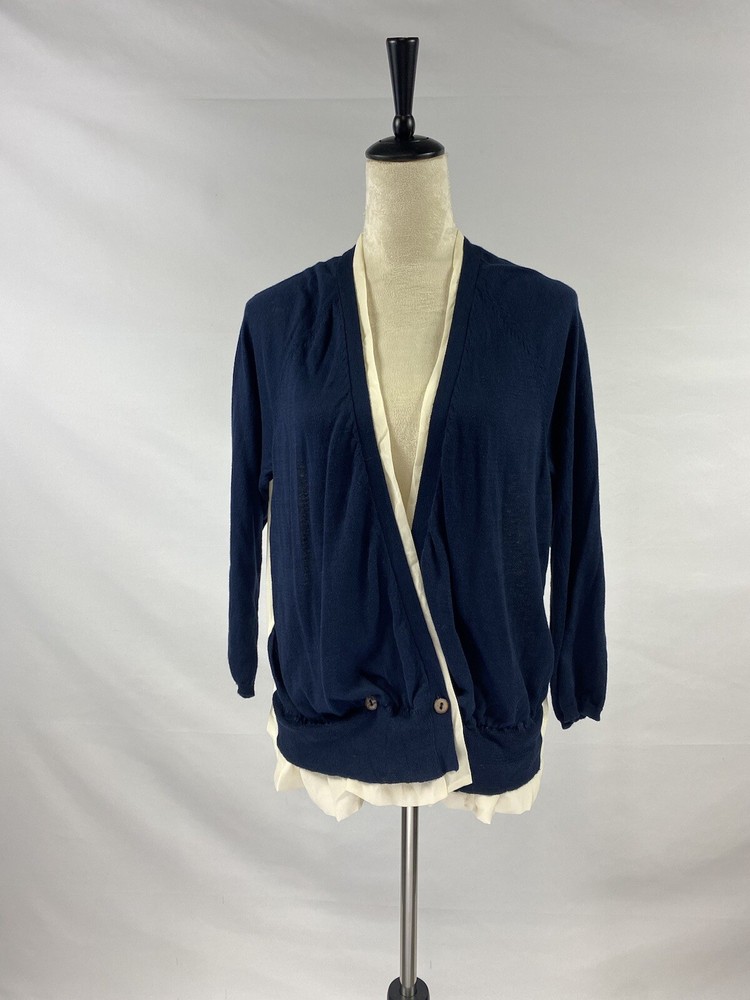 Cremieux Cardigan Navy Cream Large Mixed Media NWT