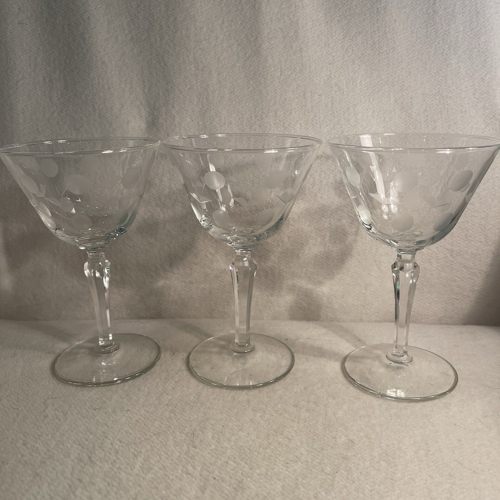 Vintage Libbey Carlton Cut Dot Pattern Champagne Sherbet Martini Glass Set of 3