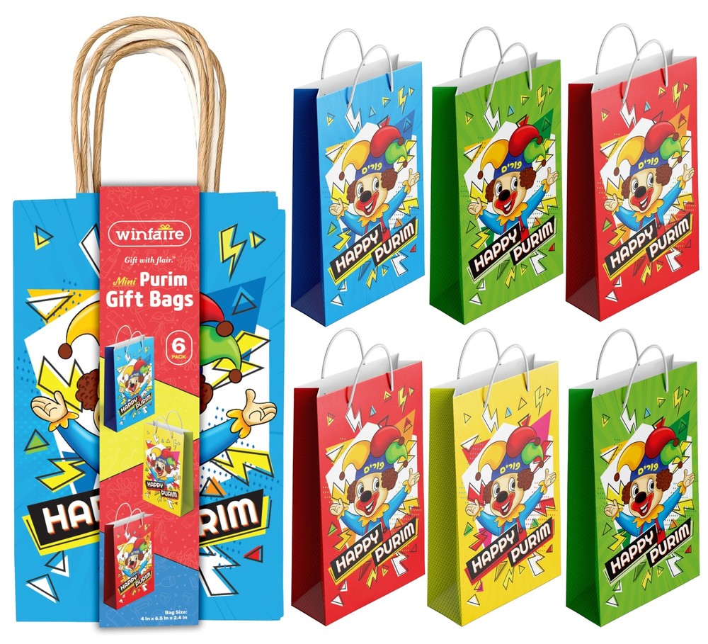 Purim Gift Bags 6-Pack Mini Mishloach Manot Favors for Kids