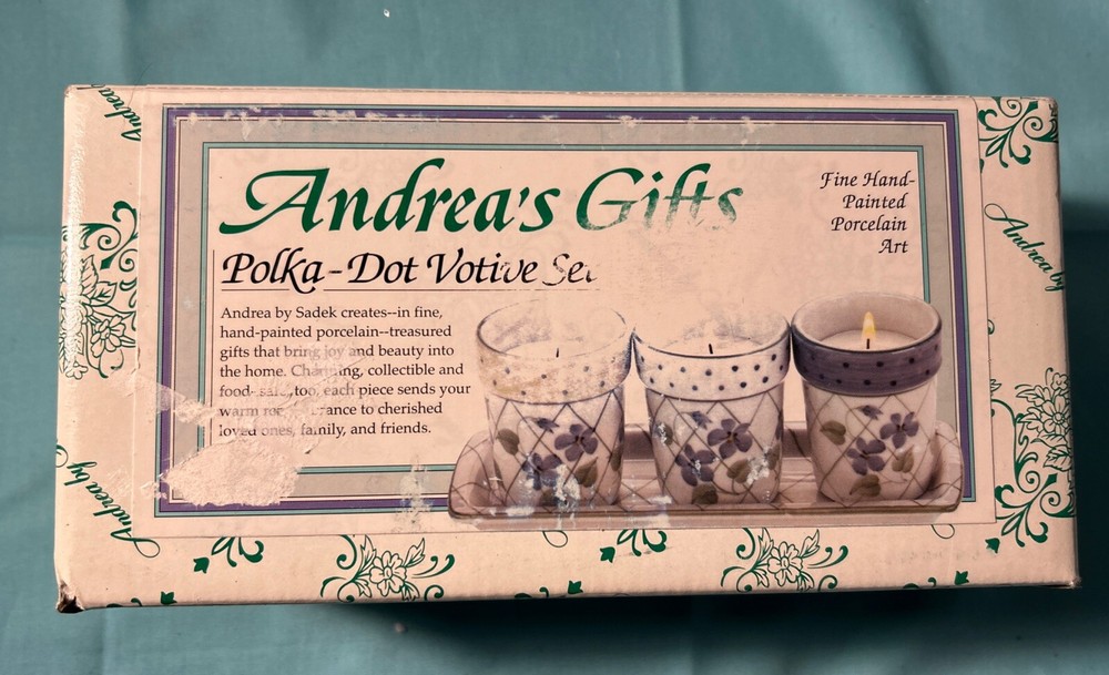 Andrea’s hand-painted polkadot porcelain votive candle set