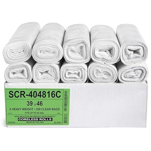 TRASH BAGS Garbage Bag Liner Can Liners Clear 39x46 45gal 250ct ALUF PLASTICS