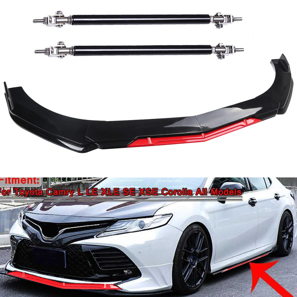 Toyota Camry Front Bumper Lip Splitters Spoiler Trim Kit in Black and Red