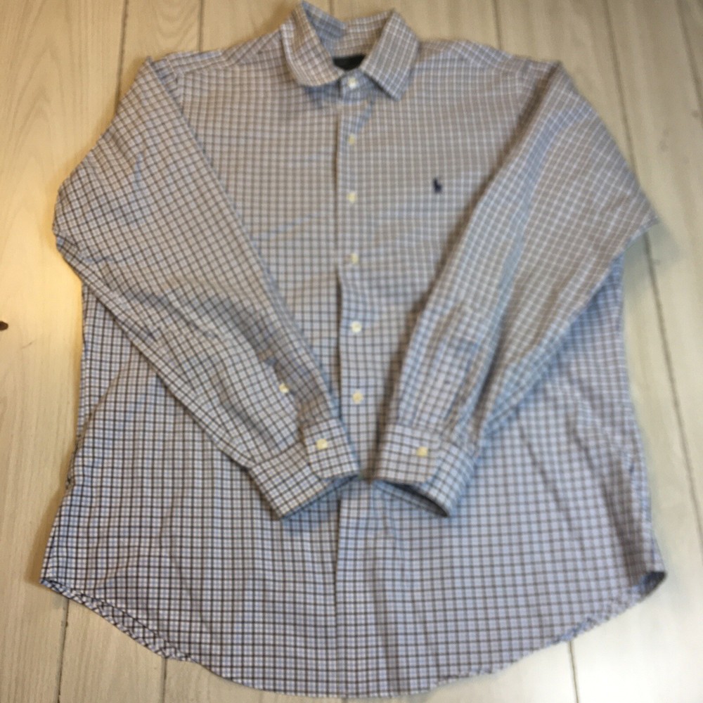 Ralph Lauren Mens XL Blue Plaid 100% Cotton Button Down Shirt