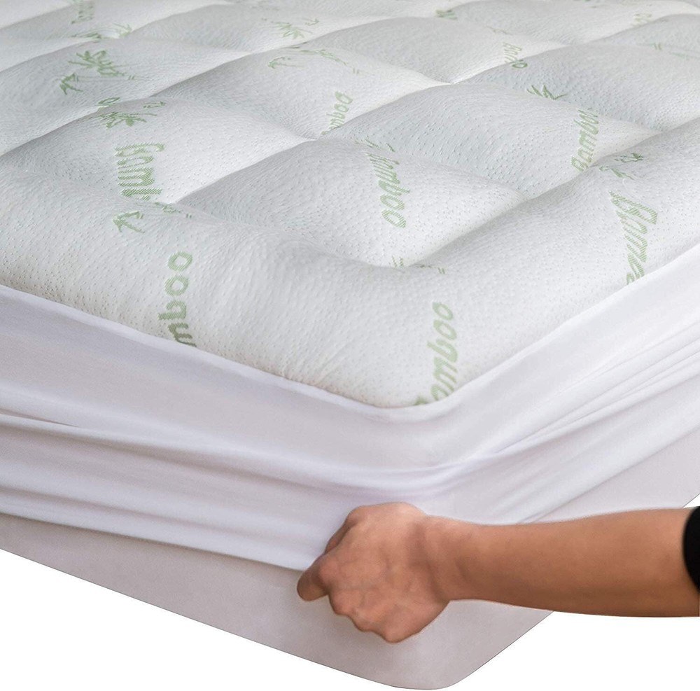 Bamboo Twin Cooling Breathable Mattress Topper with Plush Pillow Top
