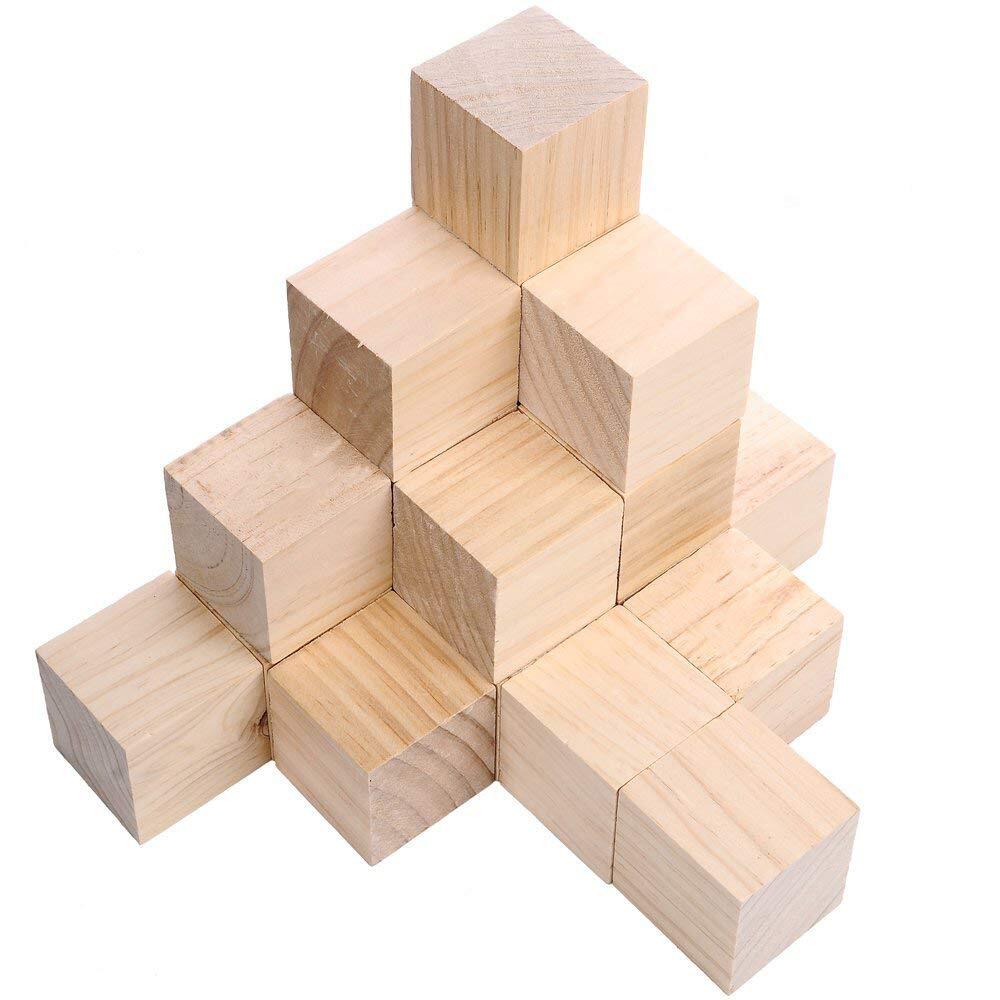 Supla 20pcs 2 inch Wooden Cubes Unfinished Wood Blocks for Wood Crafts, Woode...