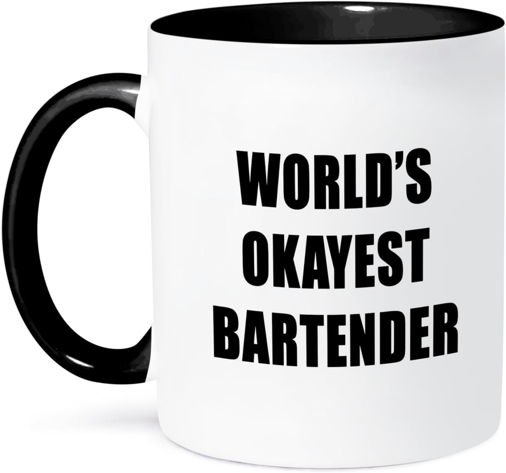 Worlds Okayest Bartender 11 Oz Two-Tone Black Mug