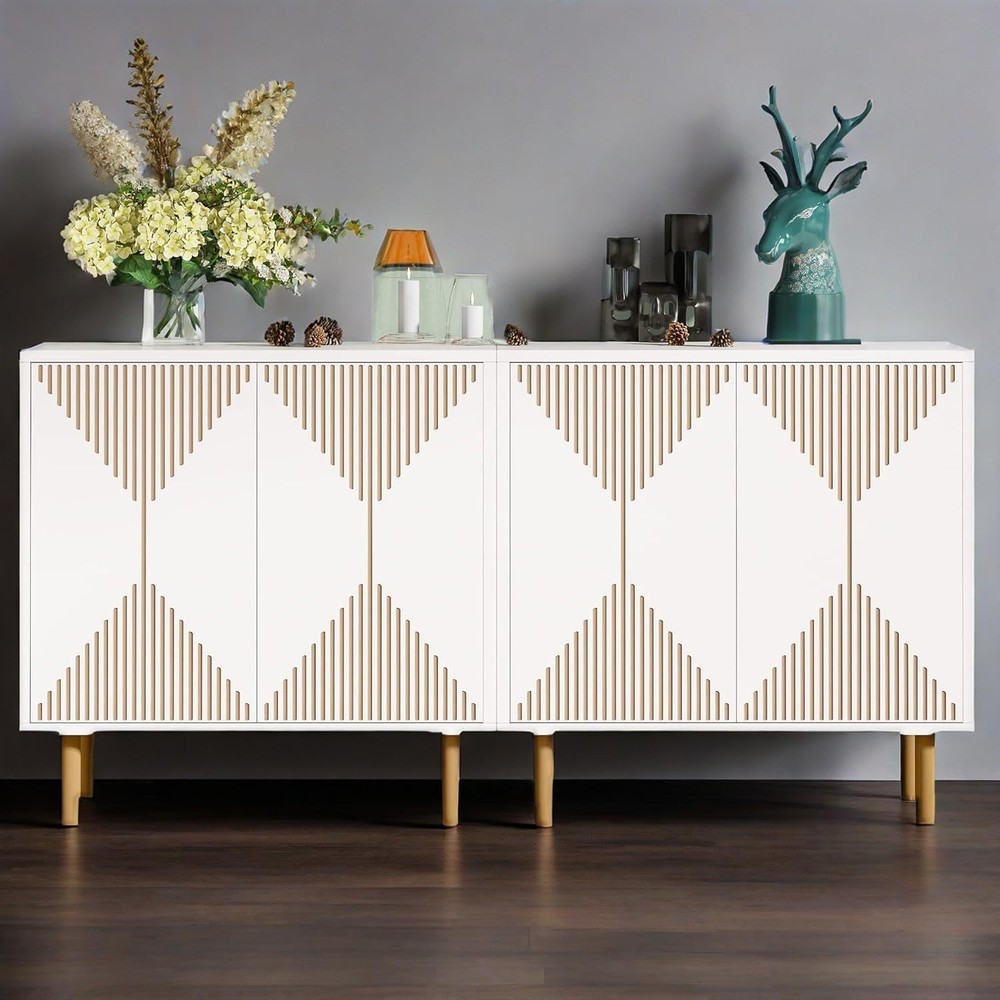 White Outdoor Kitchen Storage Cabinet with Doors for Buffets and Sideboards