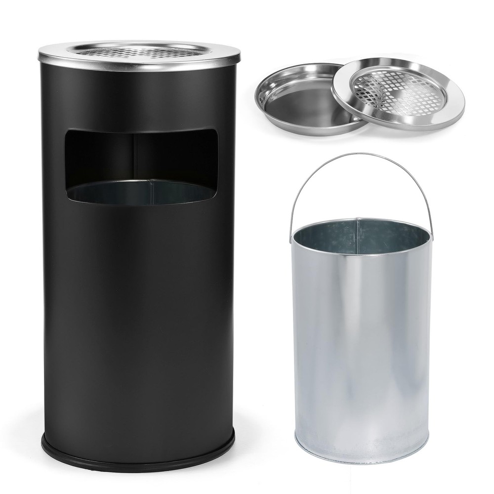 Hiteemer Outdoor Trash Can with Lid Round, Stainless Steel Garbage Can Waste ...