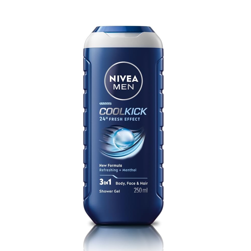 NIVEA Men Body Wash, Cool Kick with Refreshing Icy Menthol, Shower Gel for Body,