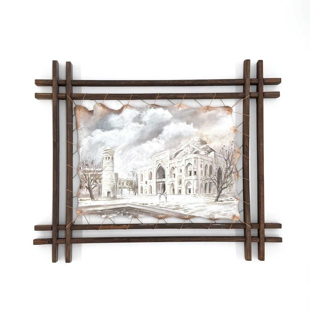 Framed Leather Surface Fine Art Oil Painting Historical Islamic World Monument