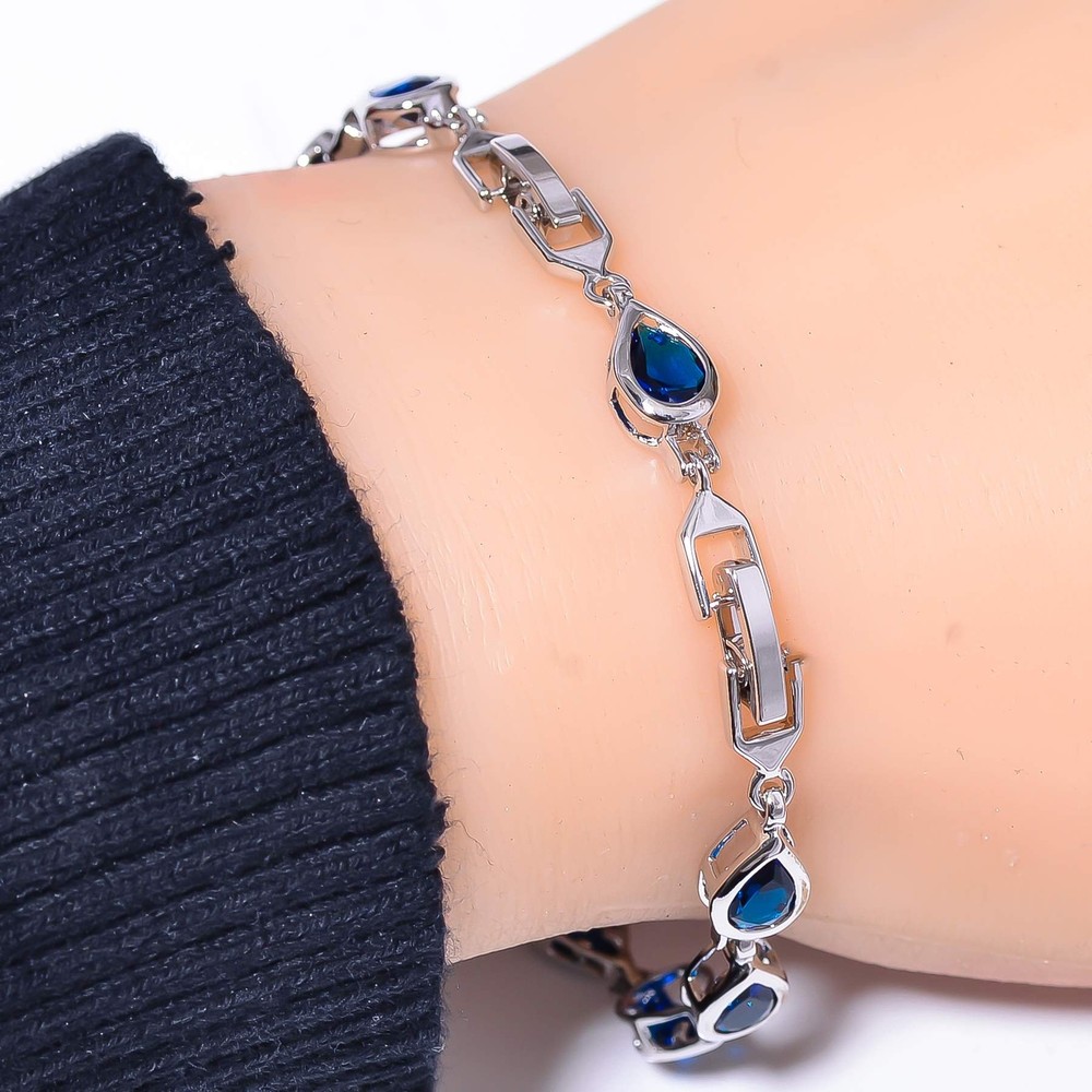 Blue Sapphire (Simulated) 925 Sterling Silver Tennis Bracelet 7.99
