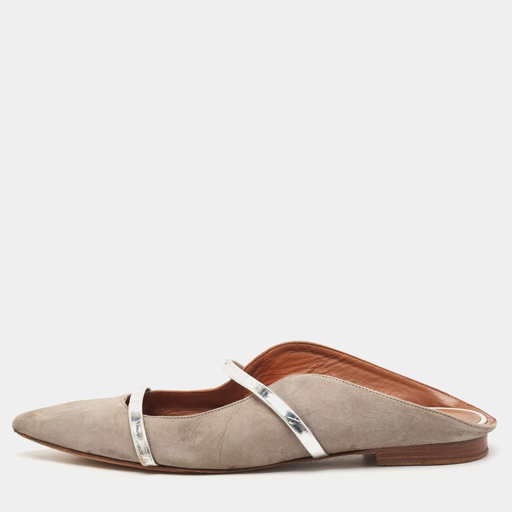 Malone Souliers Grey Suede and Leather Maureen Pointed Toe Flat Mules Size 40