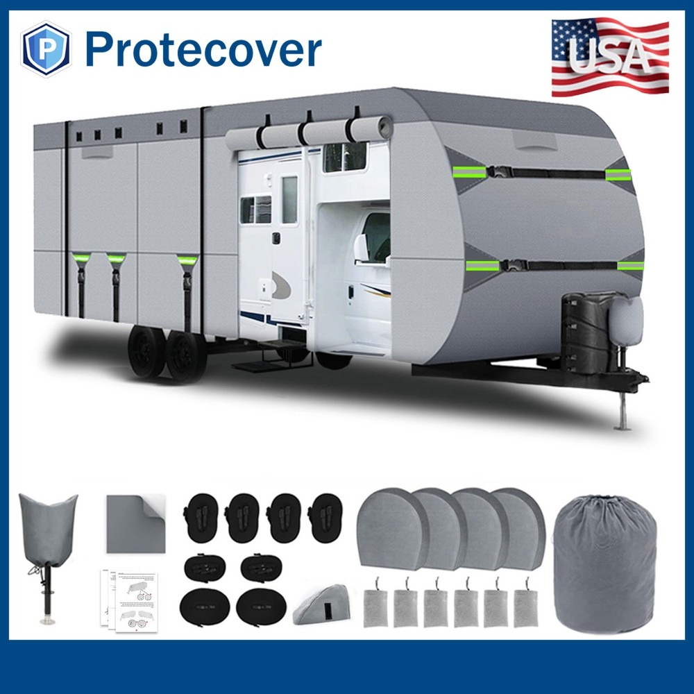 8 Layers Top Camper Cover Windproof Travel Trailer RV Cover Fit 22' to 24'