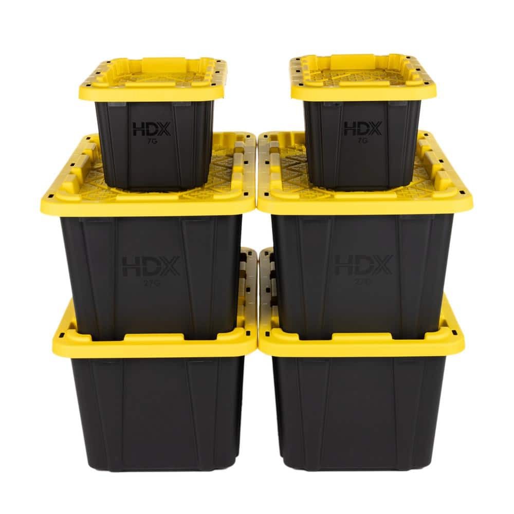 27-Gal & 7-Gal Heavy-Duty Storage Tote Bundle Black Yellow 6-Pack