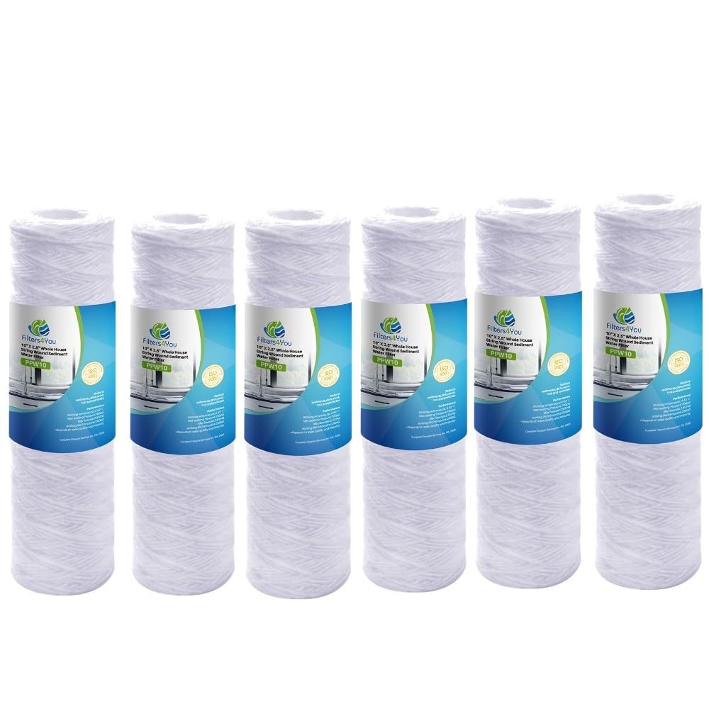 – 6 Pack Universal String Wound Sediment Water Filter Cartridges for Most 10-...