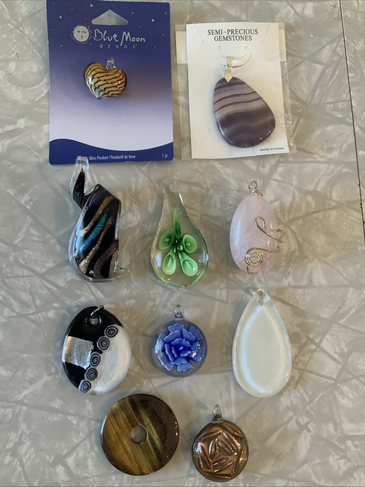 Lot Mixed Rocks Stone Crystals Gems Tumbled Art Glass Necklace Pendants