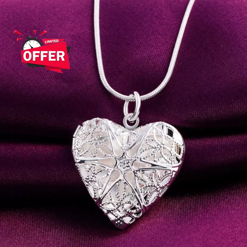 Sterling Silver Heart Locket Necklace for Women with Chain