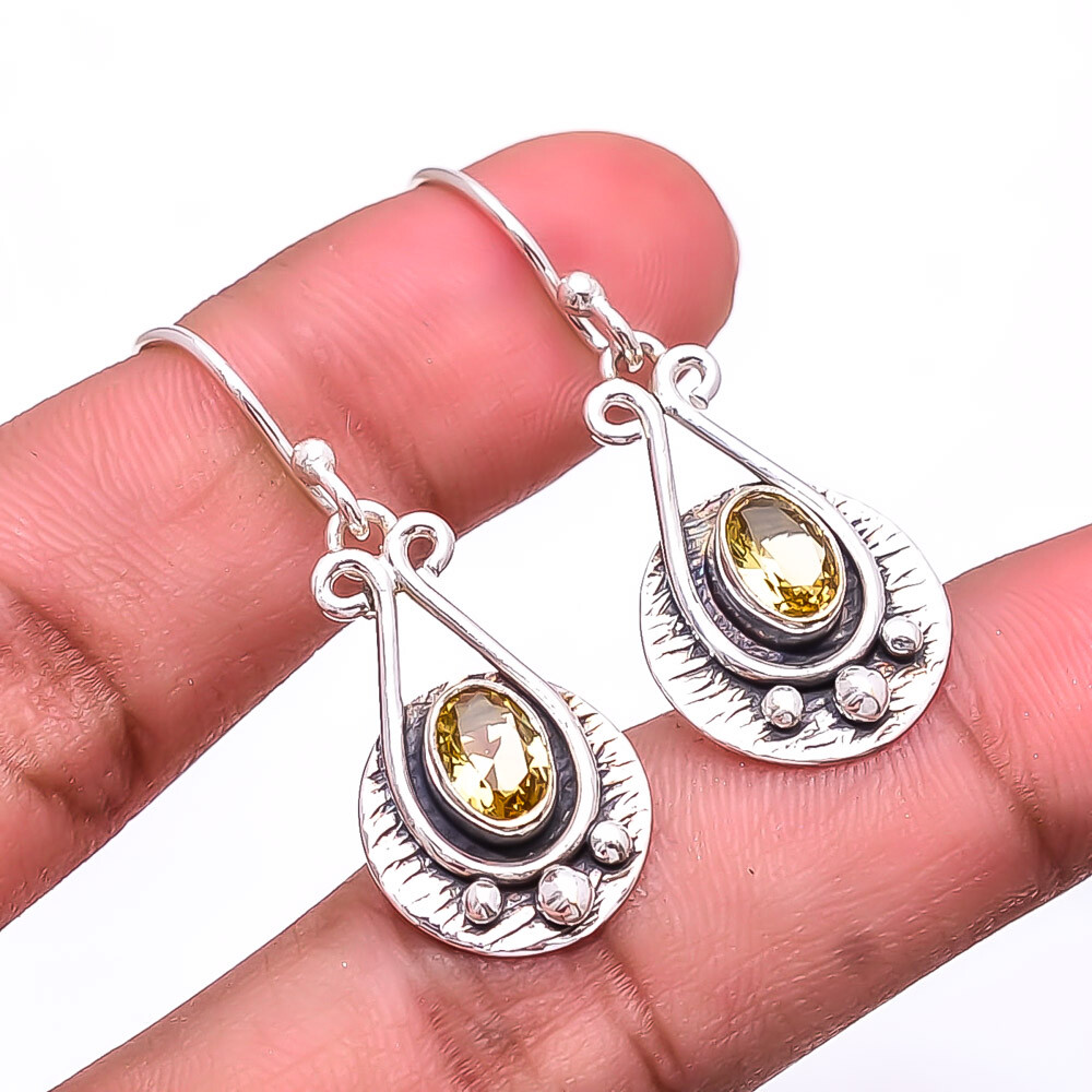 Citrine Gemstone 925 Sterling Silver Handmade Drop Earrings 1.56