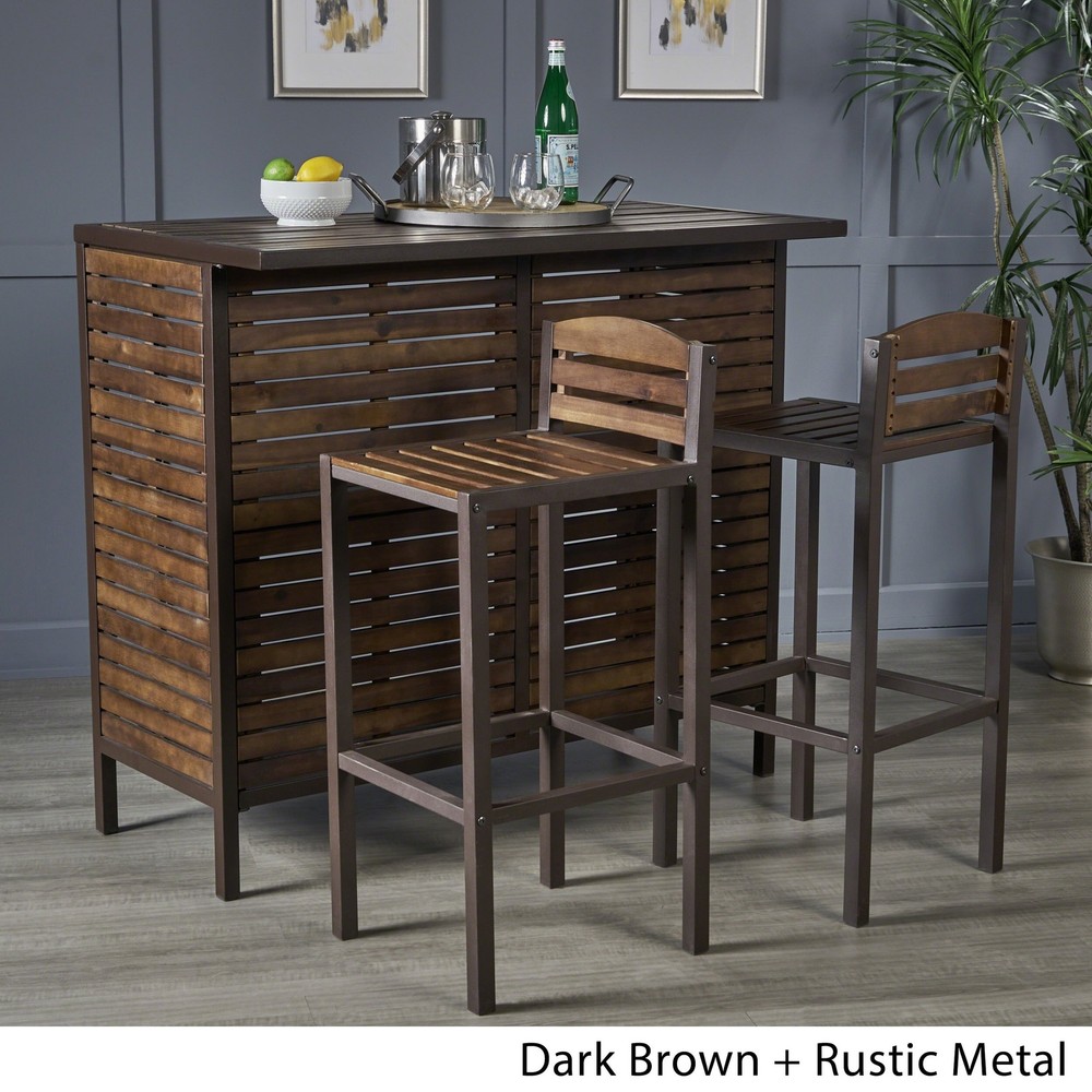 Leni 3-Piece Acacia Wood Bar Set by Christopher Knight Home in Rich Brown  