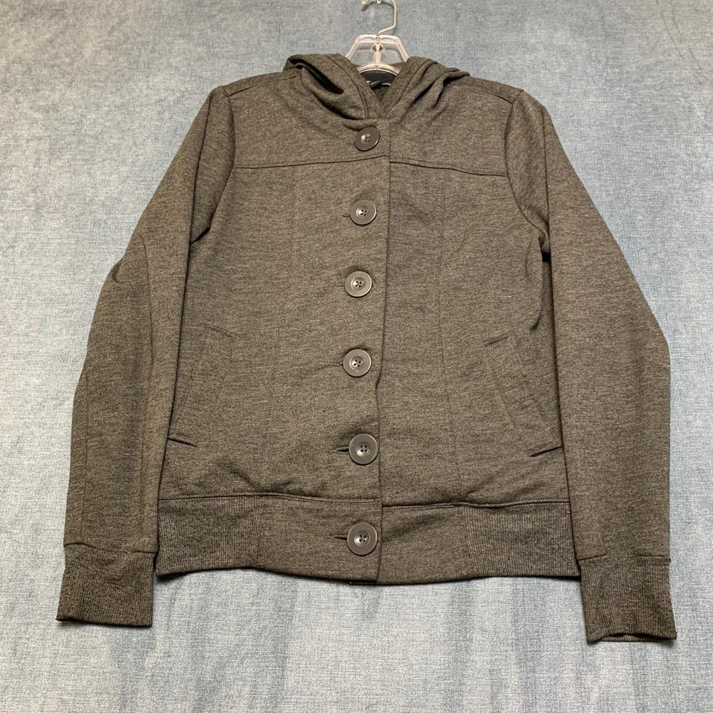 Forever 21 Jacket Womens Large Gray Cotton Fleece Lined Button Front Hooded