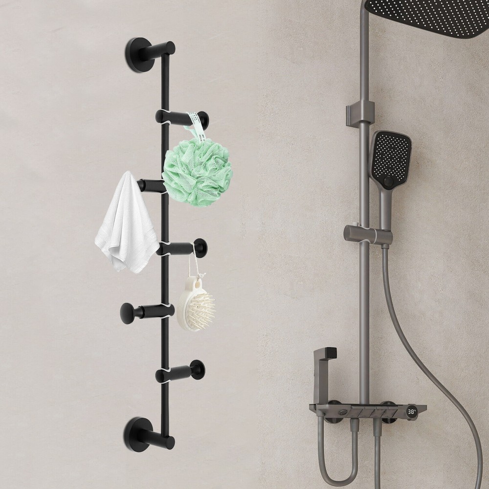 5-Hook Adjustable Wall Mounted Vertical Coat Rack