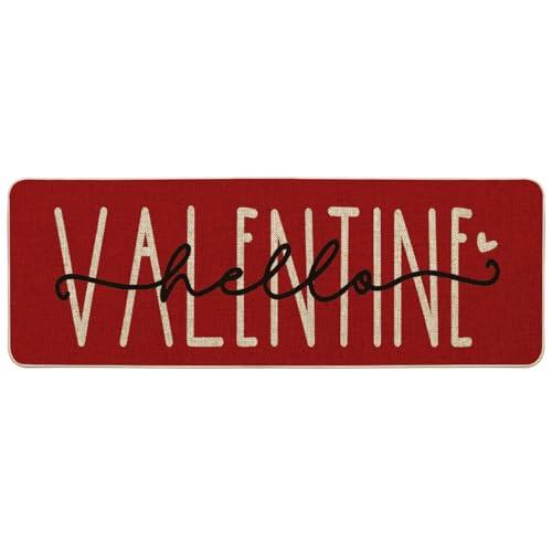 Hello Valentine Red Valentine's Doormat, Anniversary Wedding Home Decor Low