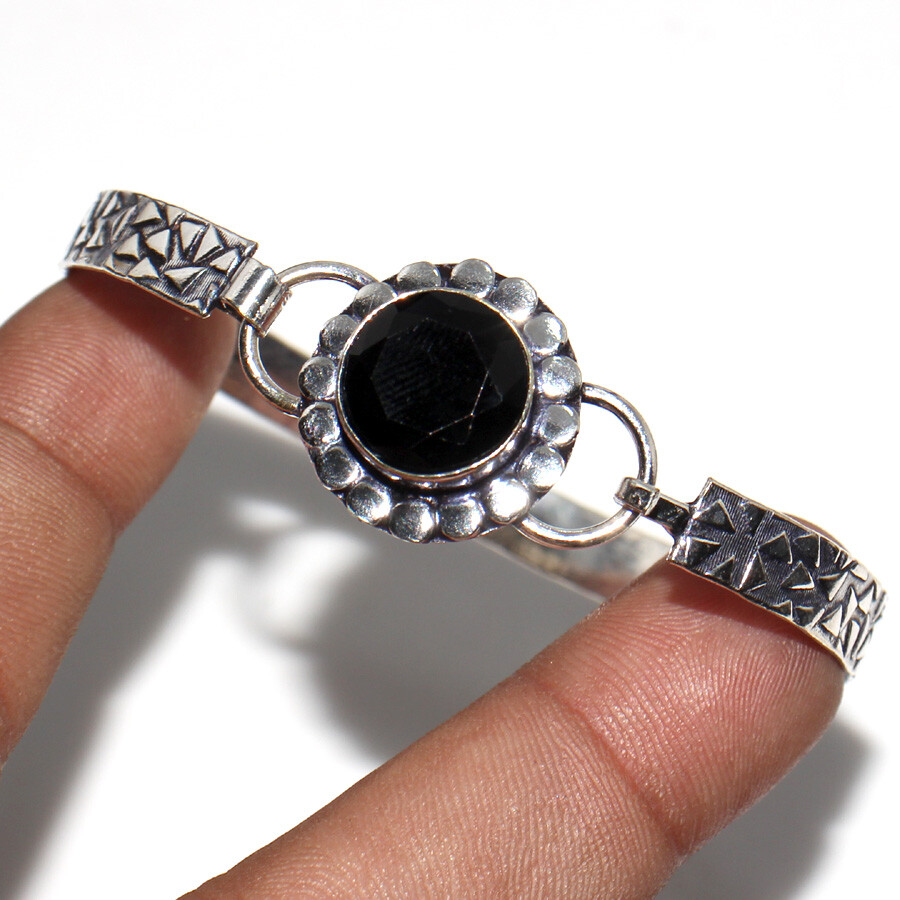 Black Onyx 925 Silver Plated Gemstone Bangle FreeSize Modern Gifts JW