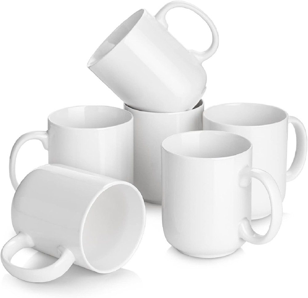 Luxury Set of 6 White 20 Oz Ceramic Coffee Mugs Stylish & Practical