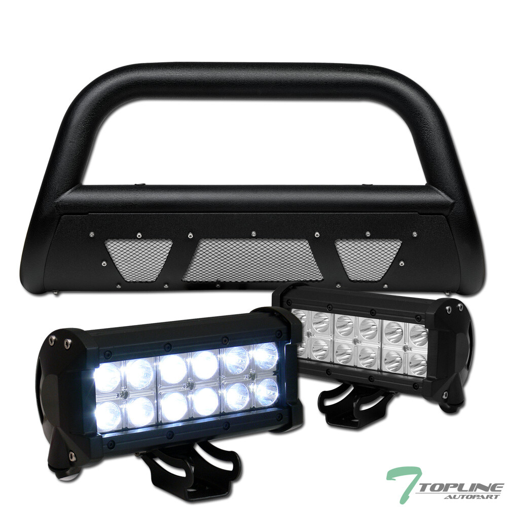 Topline For 92-99 C/K Suburban Textured Blk Studded Mesh Bull Guard+36W LED Bars