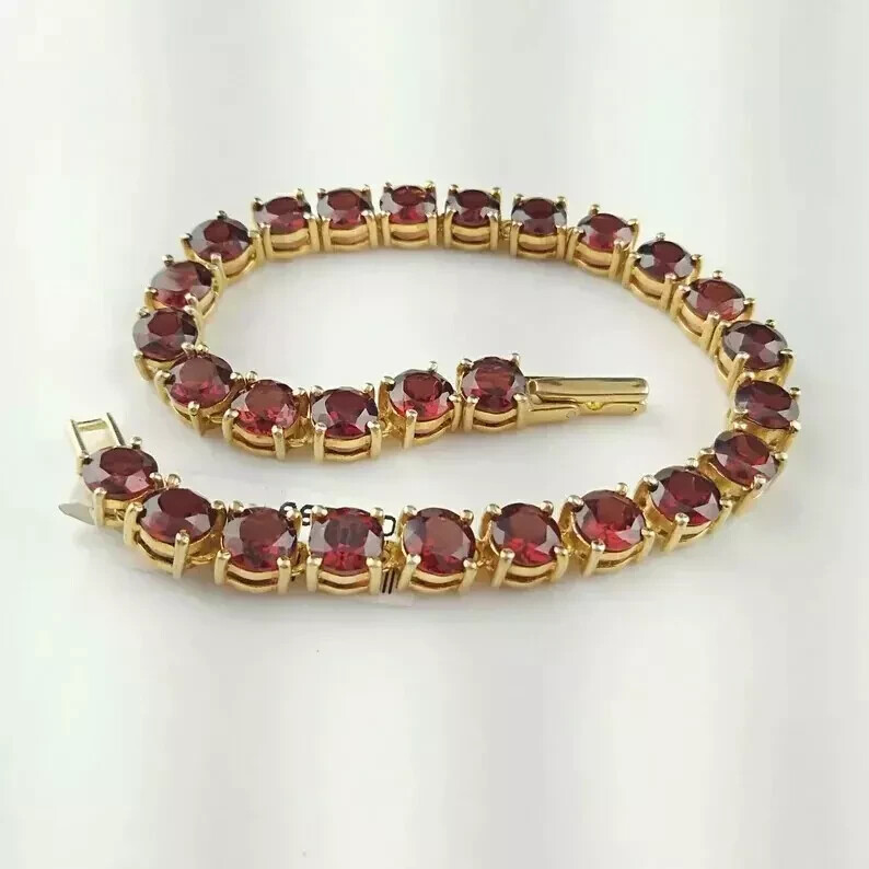 Round Lab-Created Garnet Diamond Tennis Bracelet in 14K Yellow Gold Plated 7 Inches