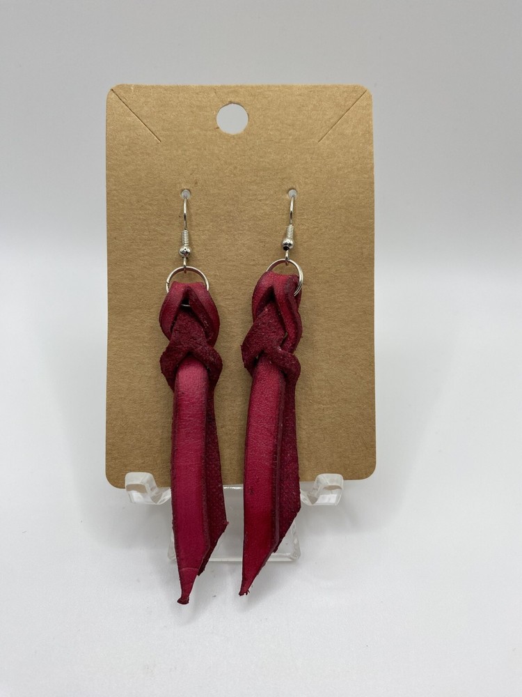 Handmade Genuine Leather Pink Braided Earrings New