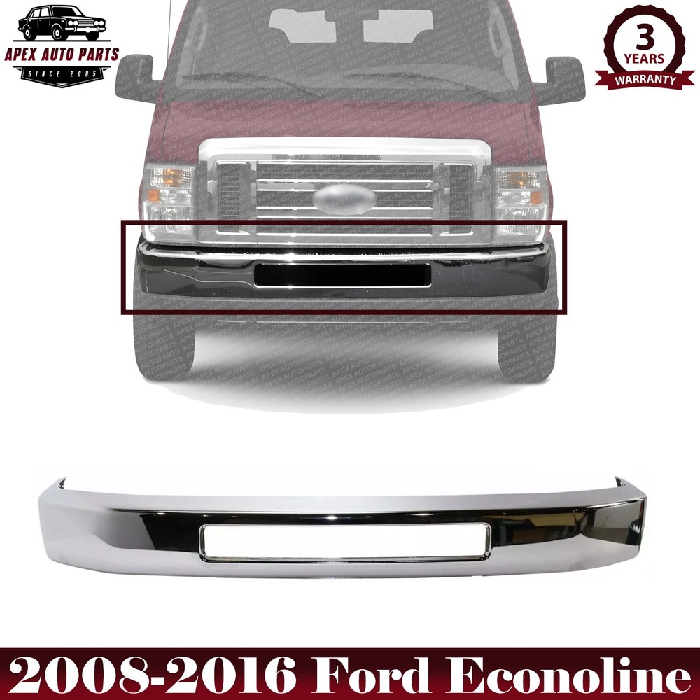 Front Chrome Bumper Steel Face Bar Replacement for 2008 - 2016 Ford Econoline