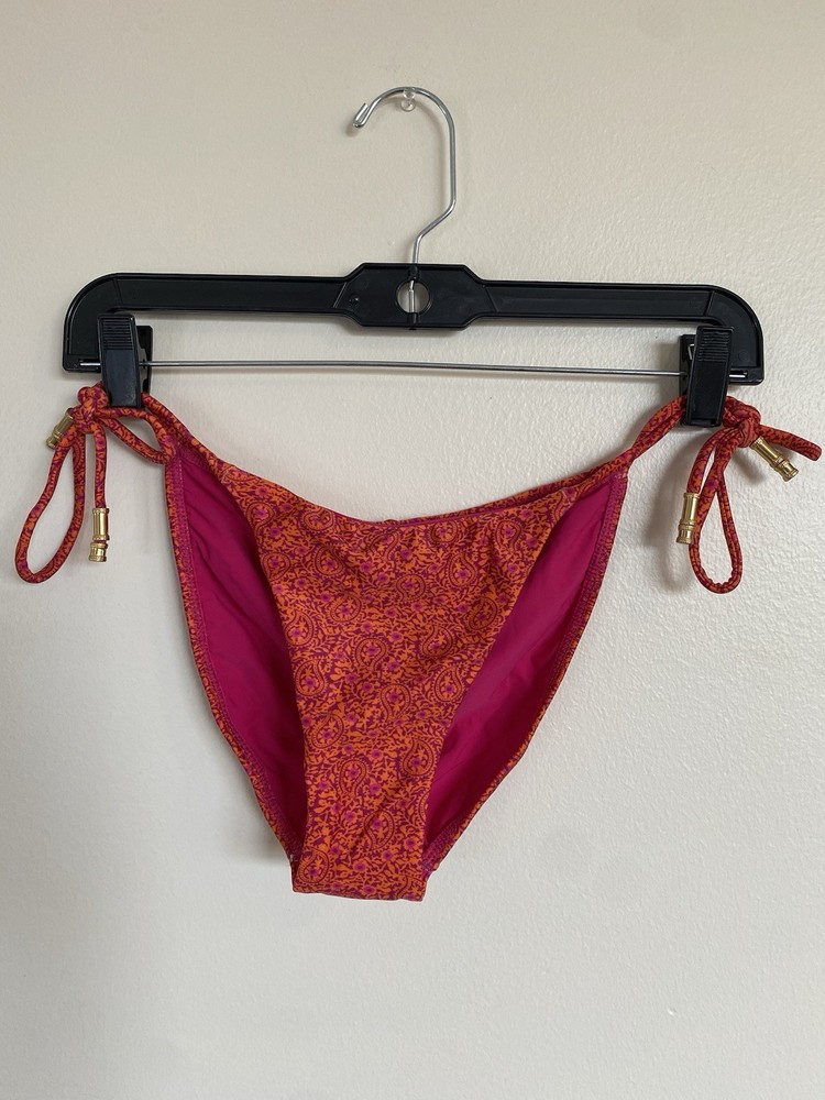 Vix Paula Hermanny Floral Bikini Bottom Pink Orange Gold Accents