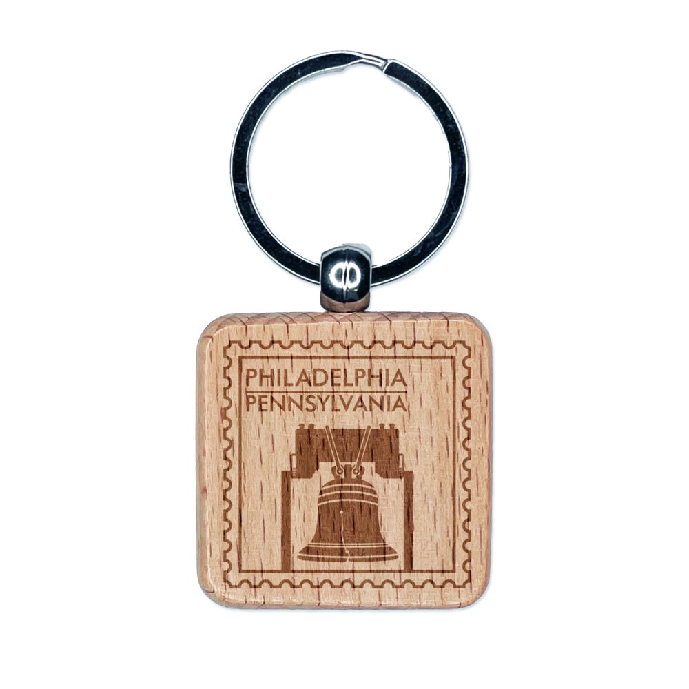 Liberty Bell Philadelphia Pennsylvania Travel Engraved Wood Square Keychain