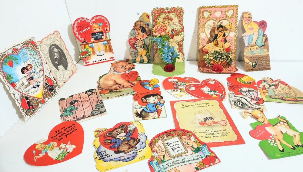 19 Vintage Antique Early 1900 Valentine Cards German Pop Ups & USA Cut Outs